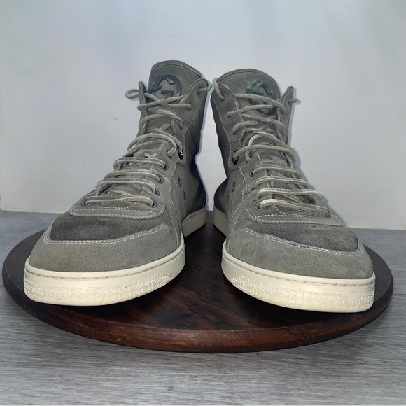 Gucci High Top Shoes Mens Size 11 Gray White Suede Leather Made In Italy Luxury - Picture 6 of 15